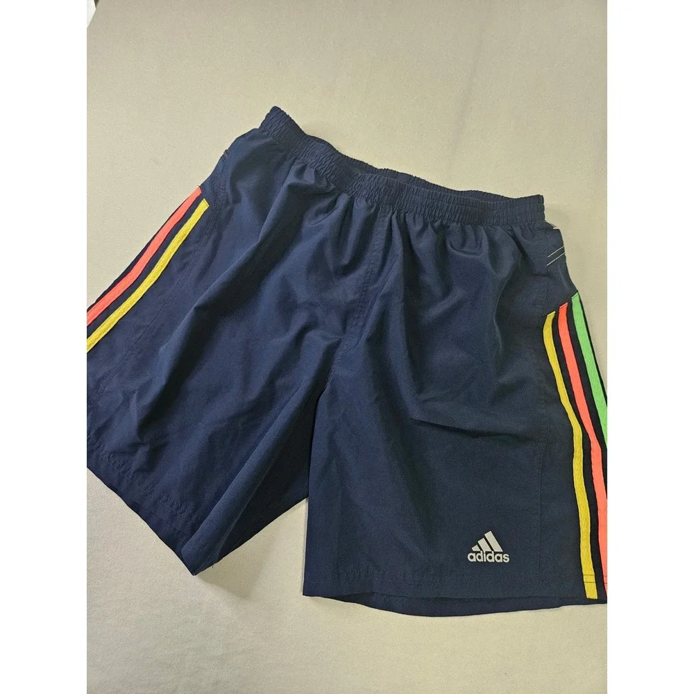 Adidas Response Shorts Mens Large Navy Blue Climalite S14752 Neon Stripes 7in